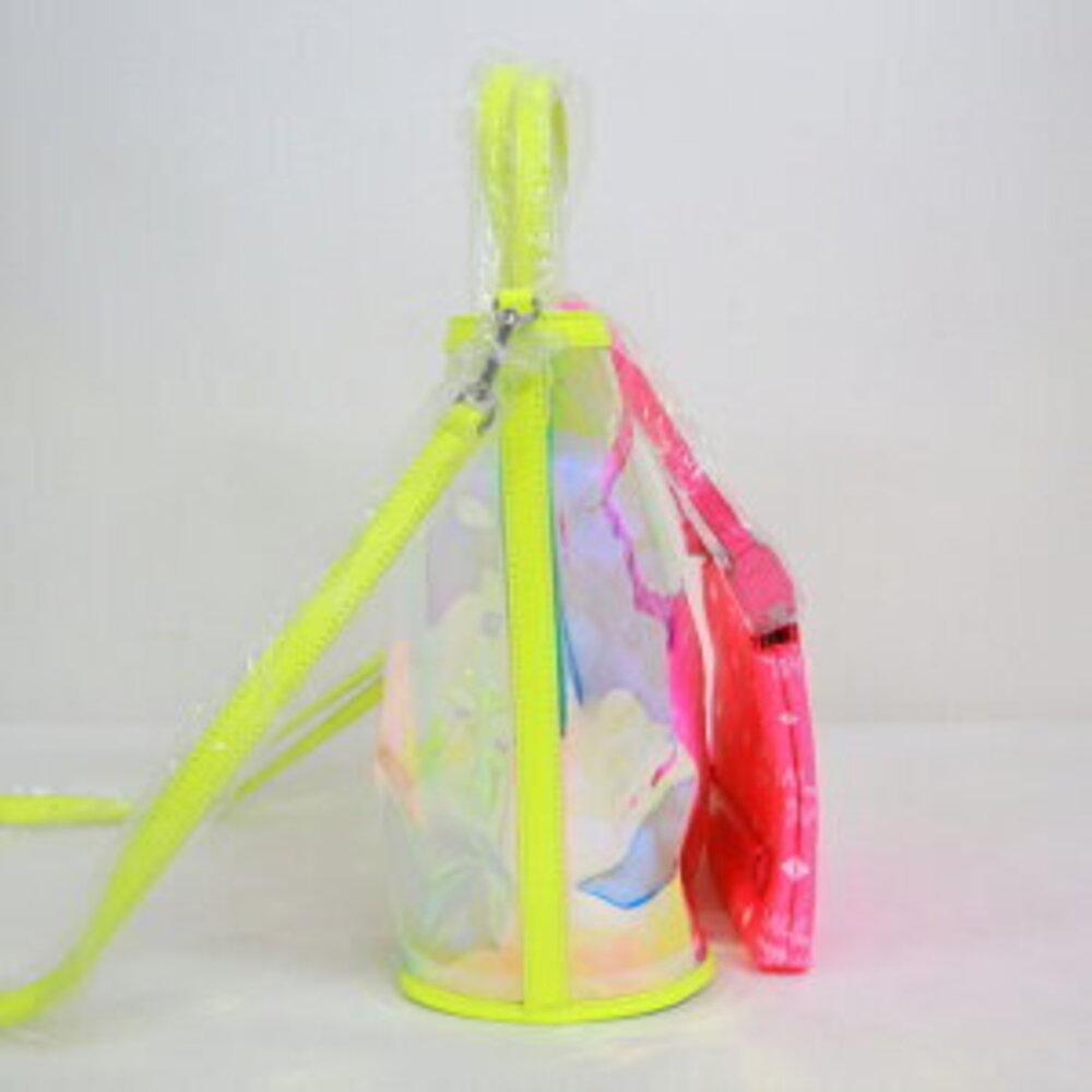 MCM Tote Bag Pouch Clear Leather Yellow Blue Pink - Picture 4 of 8